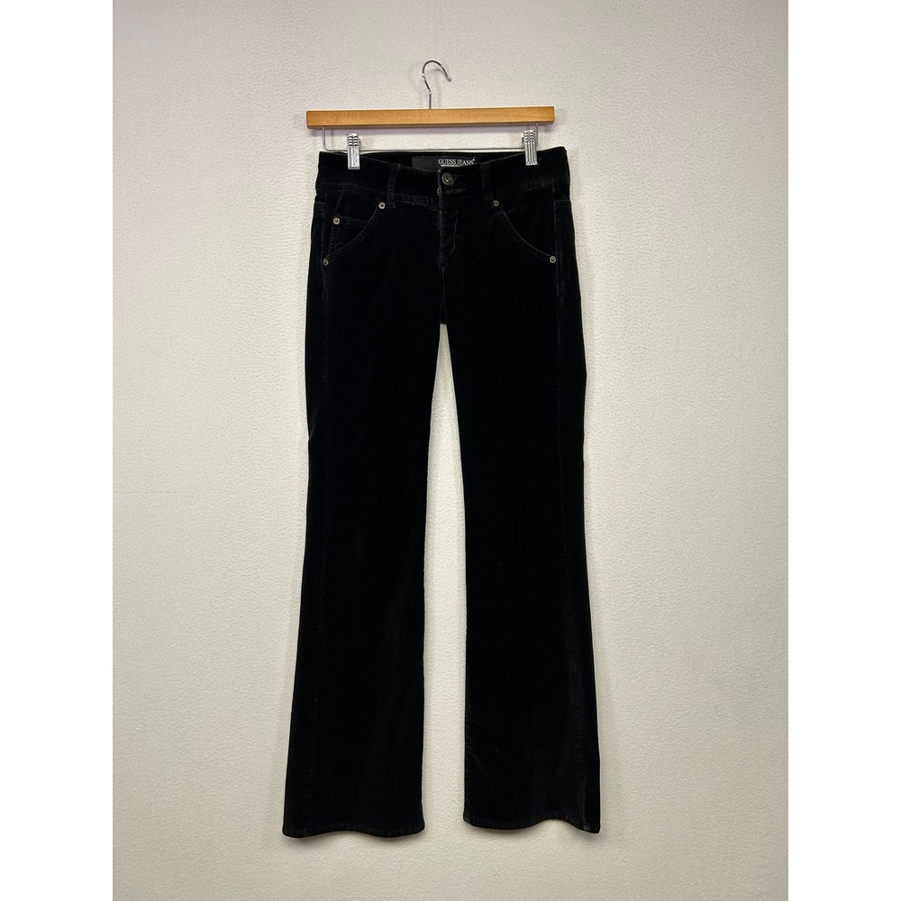 Y2K Goth Grunge Guess Jeans Womens 24 Black Velvet Corduroy Flare Pants